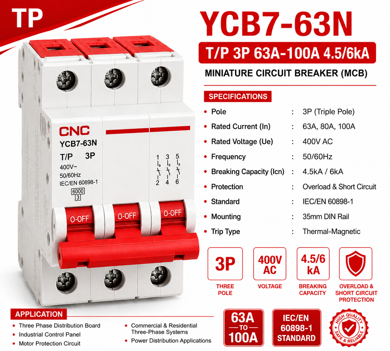 TP-3P-1 TP-YCB7-63N T/P 3P 63A-100A (4.5/ 6KA) - Image 1